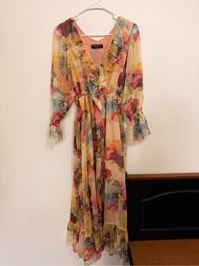 Few Moda Floral Ruffle Long Sleeve Maxi Dress - Multi- Large
